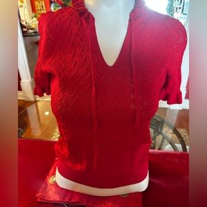 AMARYLLIS WOMEN’S RED POLO KNIT PATTERN TOP SIZE XS